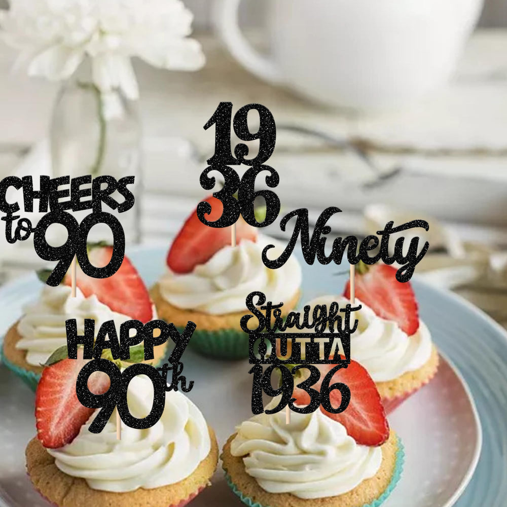 ZHUOWEISM glitter 90th birthday cupcake topper design F adds instant decor charm