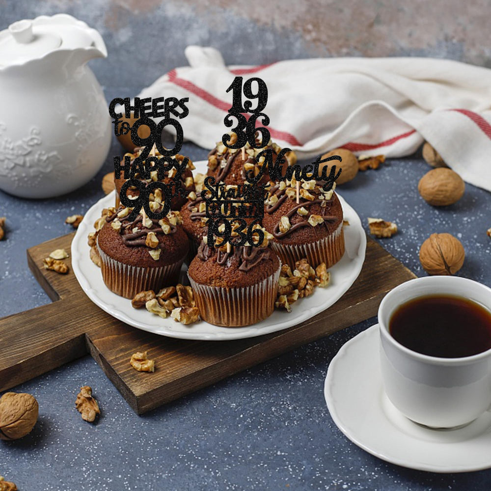 ZHUOWEISM glitter 90th birthday cupcake topper design G creates photogenic dessert accents