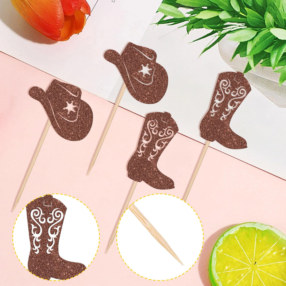 ZHUOWEISM glitter cowboy hat toppers closeup showing sparkling detail for party decor.