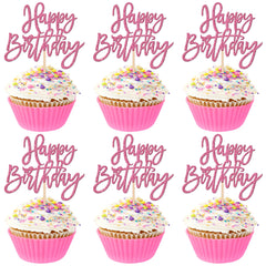 ZHUOWEISM glitter cupcake toppers in pink sparkle for birthday cupcakes, 24 pieces