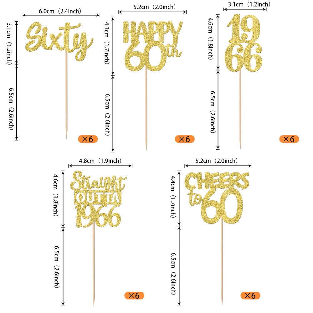 Zhuoweism gold glitter 60th birthday topper design enhances celebration visuals for guests.