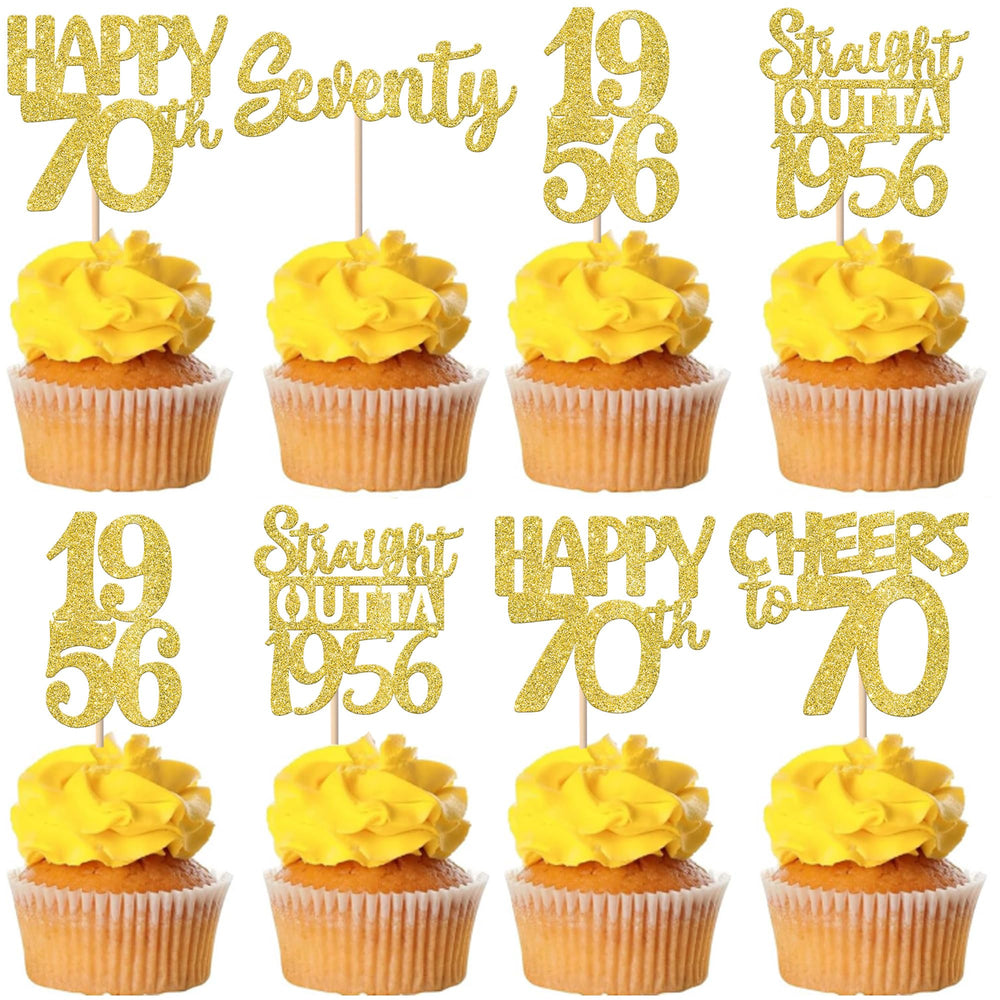 ZHUOWEISM gold glitter 70th birthday cupcake toppers design 1, ideal for standout cake decoration
