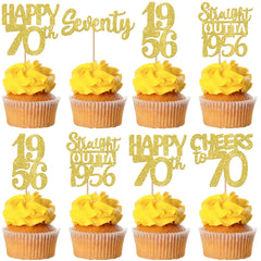 ZHUOWEISM gold glitter 70th birthday cupcake toppers design 1, ideal for standout cake decoration