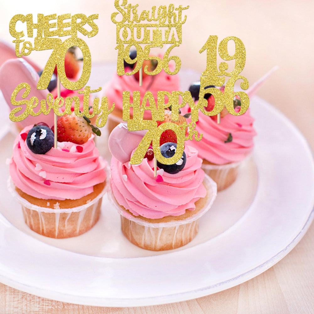 ZHUOWEISM gold glitter 70th birthday cupcake toppers design 7, ideal for anniversary celebrations