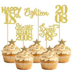 ZHUOWEISM gold glitter eighteen cupcake toppers to elevate birthday treats