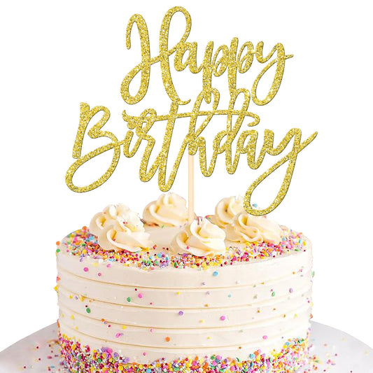 ZHUOWEISM gold Happy Birthday Topper with stick adds sparkle to your cake.