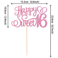 ZHUOWEISM Happy 16th anniversary cake topper with bold glitter finish.