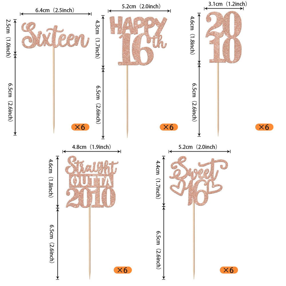 ZHUOWEISM Happy 16th cupcake toppers glitter rose gold for party cakes