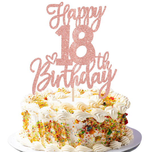 ZHUOWEISM Happy 18th Birthday glitter cake topper in rose gold, ideal for celebration