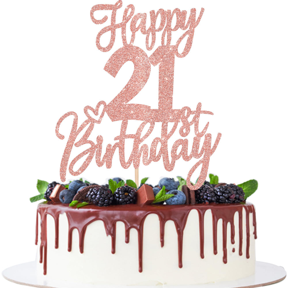 ZHUOWEISM Happy 21st Birthday cake topper in rose gold adds sparkle to celebrations