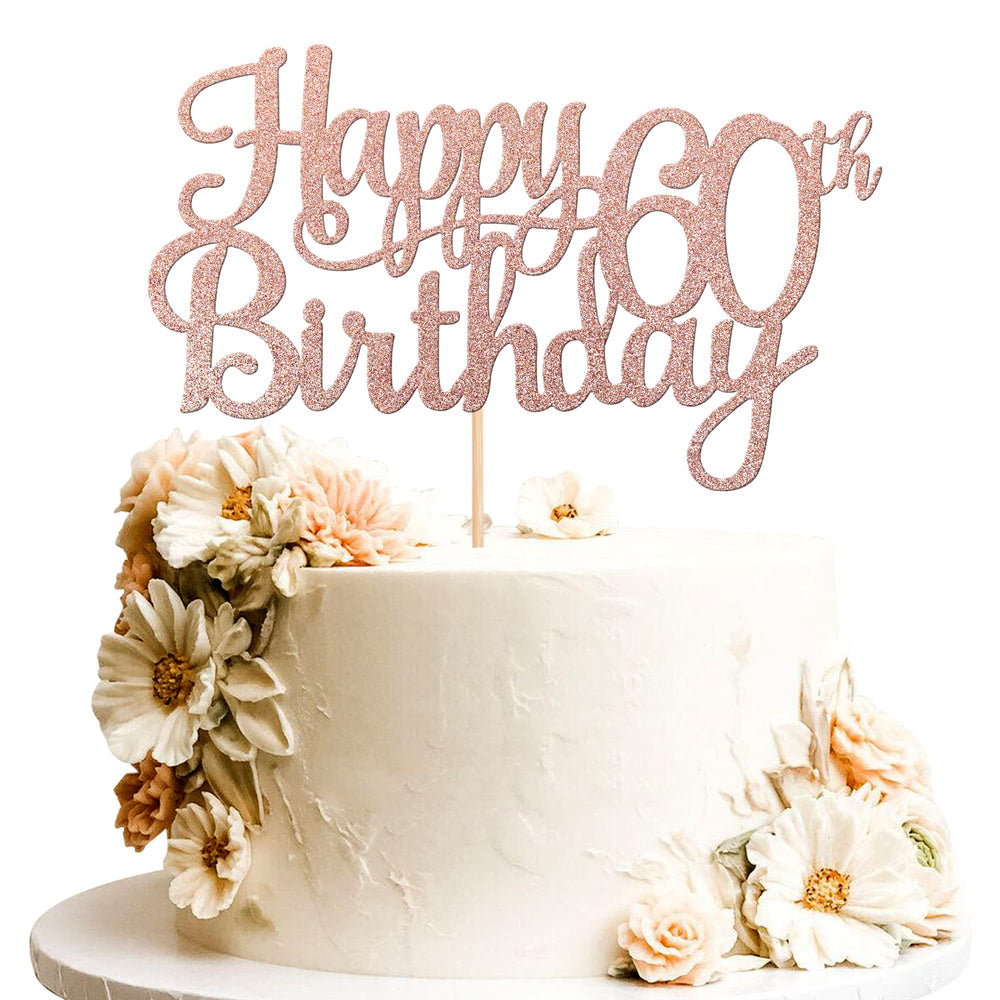 ZHUOWEISM Happy 60th Birthday cake topper with glitter enhances celebration visuals.