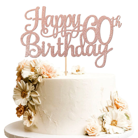ZHUOWEISM Happy 60th Birthday cake topper with glitter enhances celebration visuals.