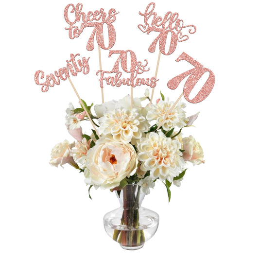 ZHUOWEISM Happy 70th Birthday Centerpiece Sticks brighten tables with glittery, eye-catching designs.