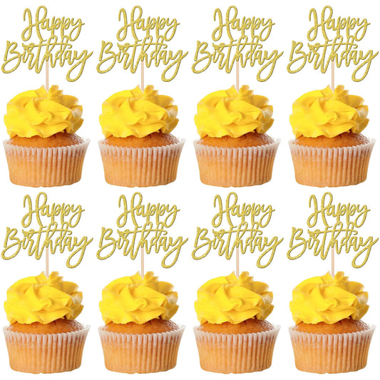 ZHUOWEISM Happy Birthday glitter cupcake toppers for eye-catching decoration.