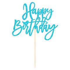 ZHUOWEISM Front view of glitter light-blue birthday cake topper