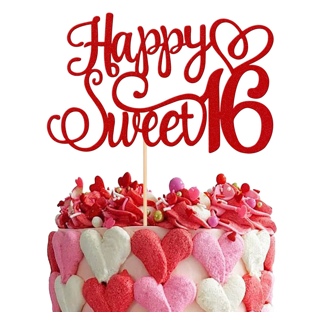 ZHUOWEISM Happy Sweet 16 cake topper with glitter finish, ideal for elevating birthday desserts.