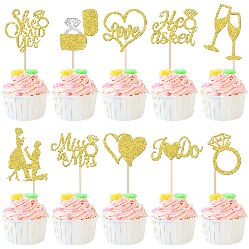 ZHUOWEISM He Asked She Said Yes glitter cupcake topper for wedding desserts