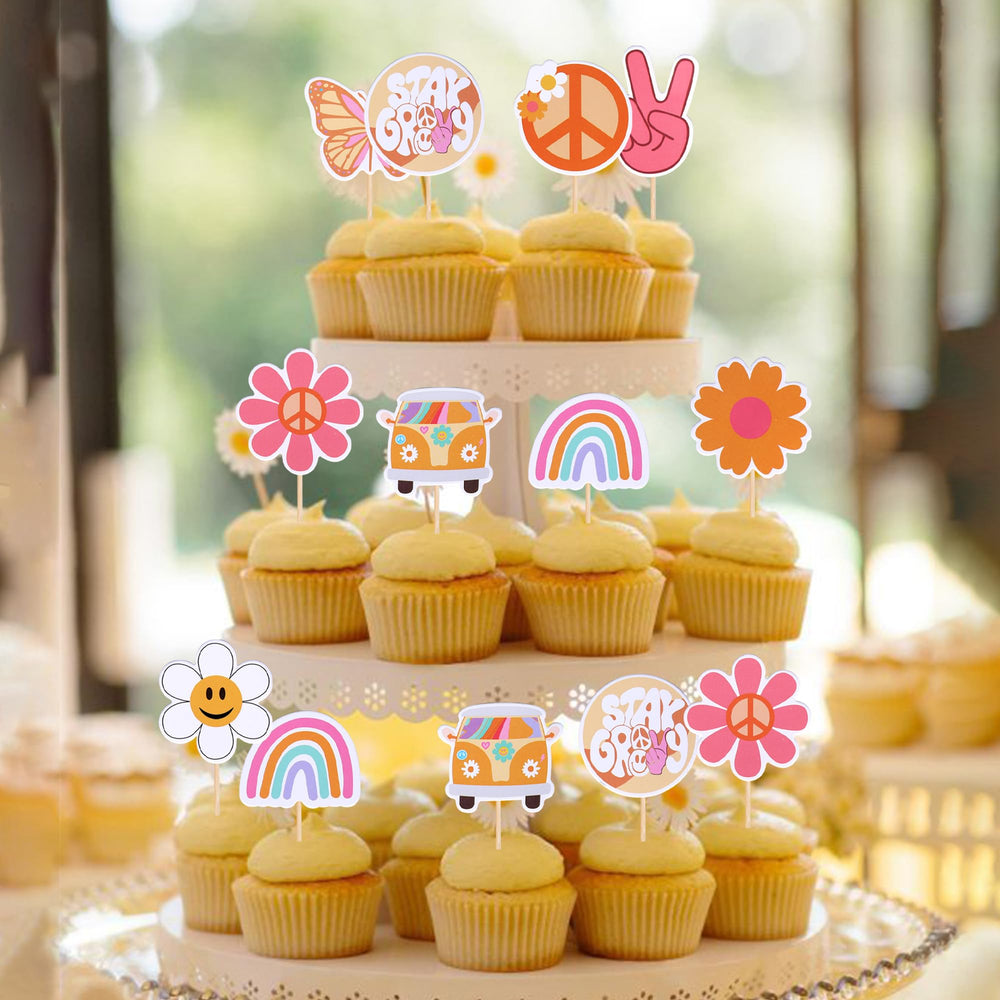 ZHUOWEISM 60s retro boho toppers add festive vibes to treats.
