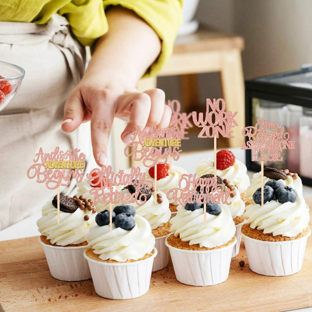 ZHUOWEISM im-retired topper design adds charm to cupcakes and cookies