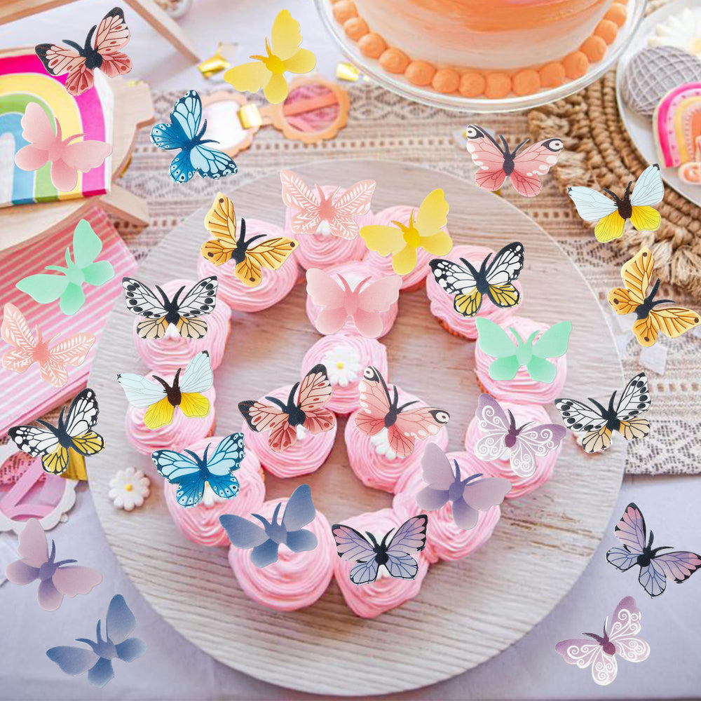 Bright butterfly accents on desserts enhance photos and party mood.