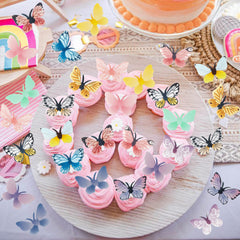 Bright butterfly accents on desserts enhance photos and party mood.