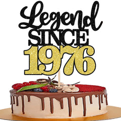 ZHUOWEISM legend since 1976 cake topper with gold glitter for a standout 50th birthday.