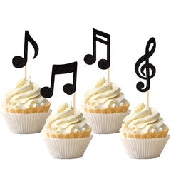 ZHUOWEISM music notes cupcake toppers in black glitter add festive dessert flair.