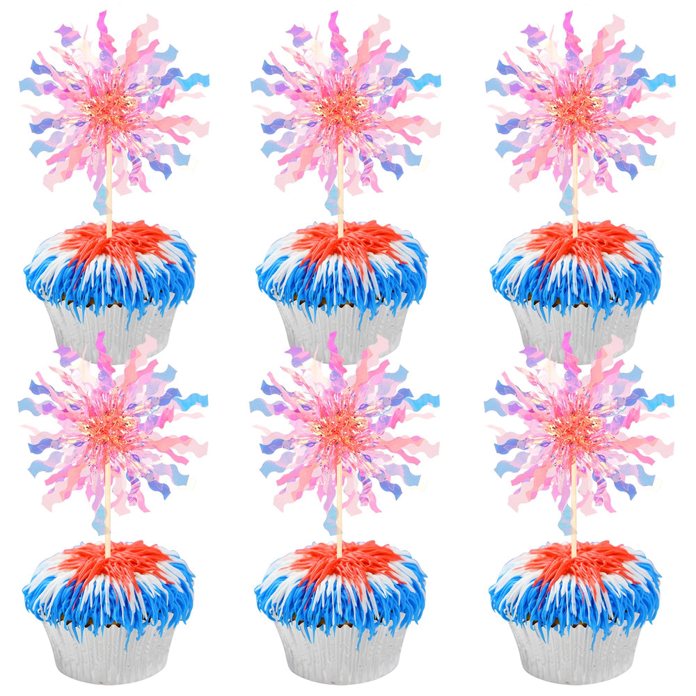 ZHUOWEISM orange foil firework cupcake topper adds sparkle to cakes and desserts
