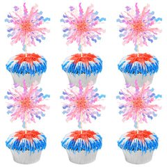 ZHUOWEISM orange foil firework cupcake topper adds sparkle to cakes and desserts