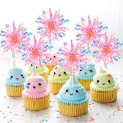 ZHUOWEISM foil firework toppers highlighting desserts at a party