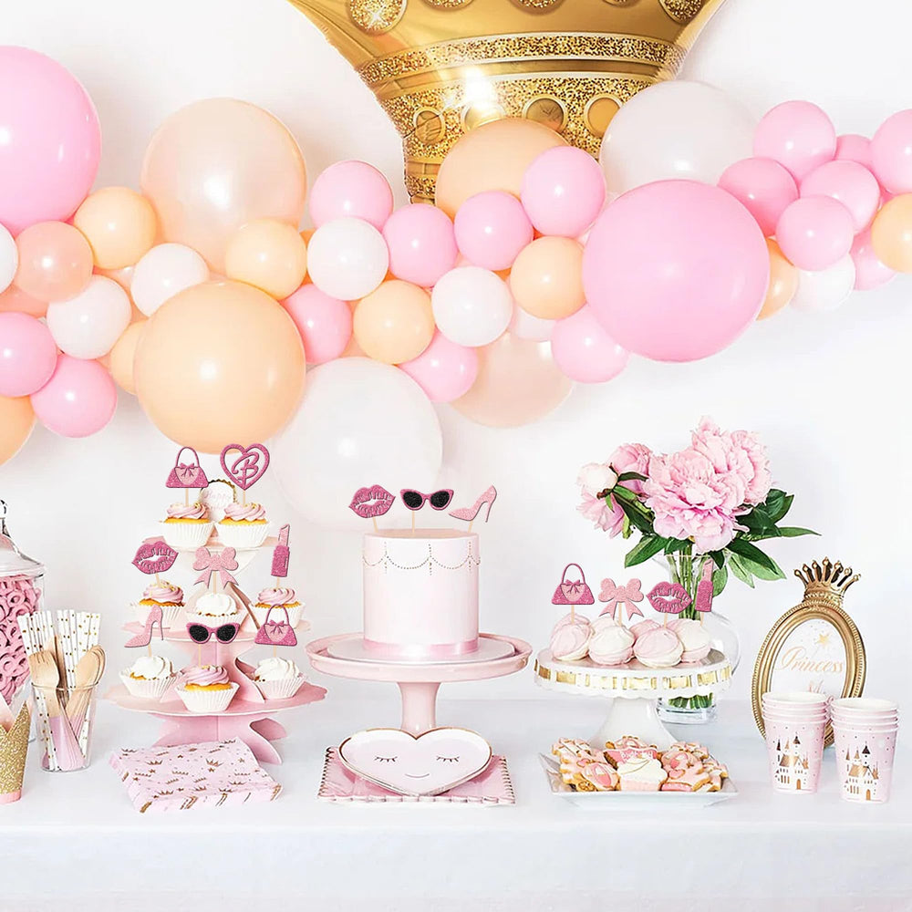 ZHUOWEISM princess cupcake picks glitter pink ideal for wedding or shower