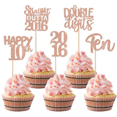 ZHUOWEISM rose gold glitter ten design cupcake toppers for celebrations