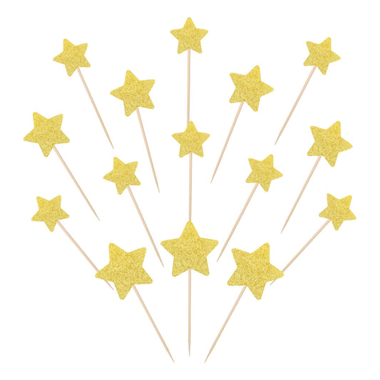 ZHUOWEISM gold glitter star toppers on display, perfect for party decor.