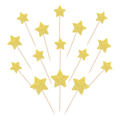 ZHUOWEISM gold glitter star toppers on display, perfect for party decor.