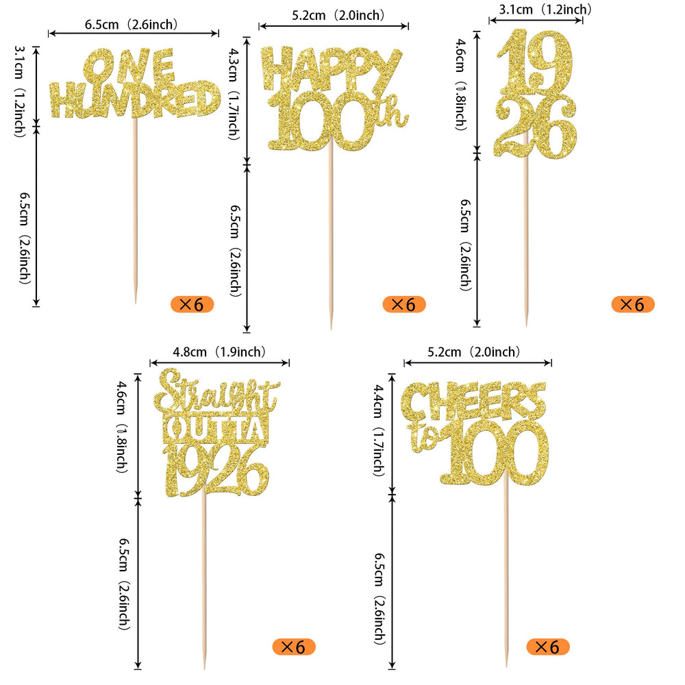 ZHUOWEISM Straight Outta 1926 cupcake topper with gold glitter, great for retro-themed celebrations.
