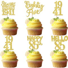 ZHUOWEISM gold glitter straight outta 1941 cupcake toppers for 85th birthdays