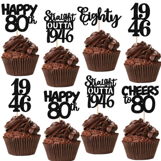 ZHUOWEISM straight outta 1946 glitter topper for eye-catching 80th cupcakes