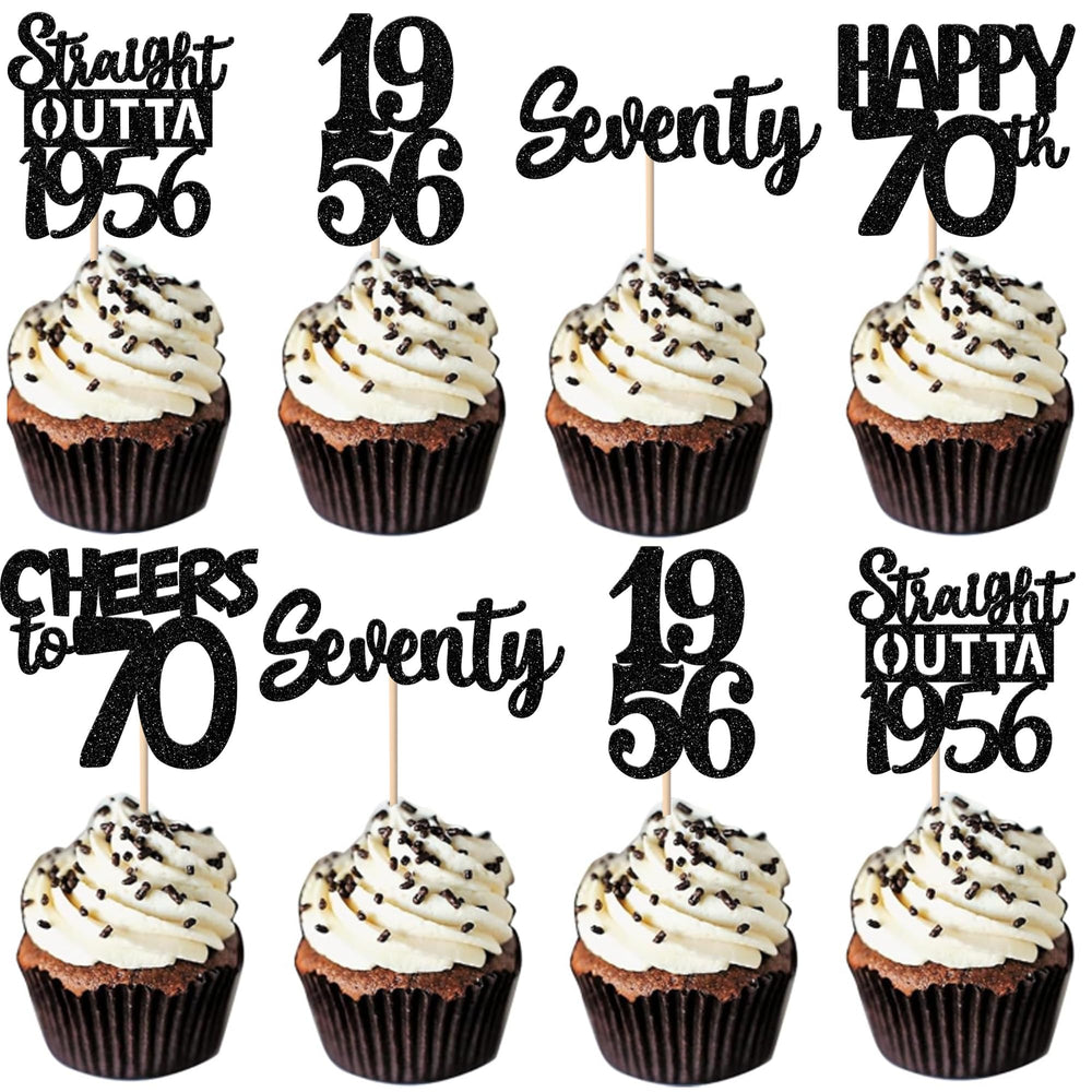 ZHUOWEISM Straight Outta 1956 cupcake topper adds festive sparkle to 70th birthday desserts