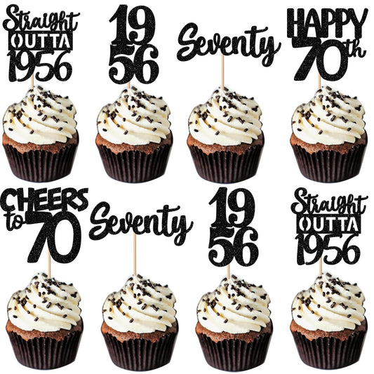 ZHUOWEISM Straight Outta 1956 cupcake topper adds festive sparkle to 70th birthday desserts