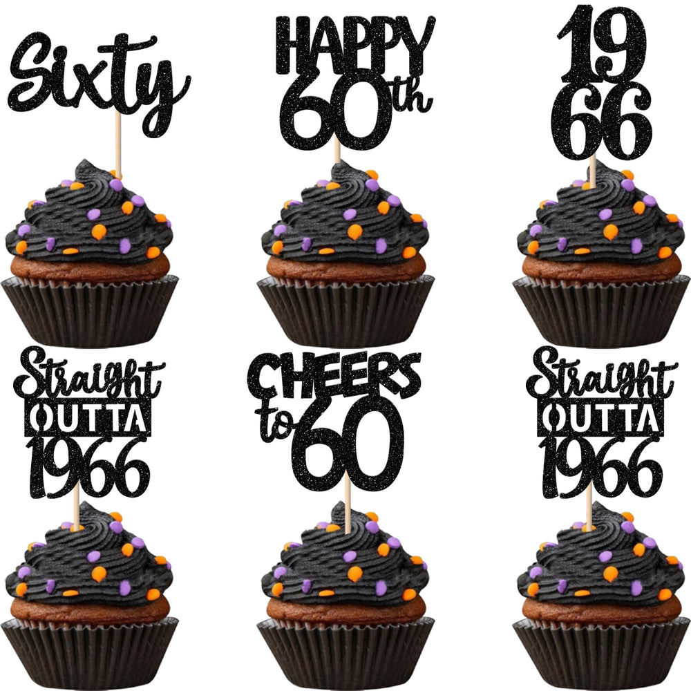 ZHUOWEISM straight-outta-1966 design-a cupcake topper adds festive sparkle to 60th birthday desserts.
