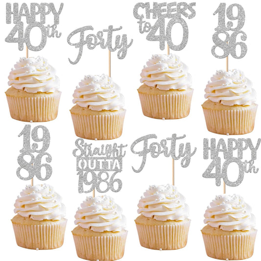 ZHUOWEISM straight outta 1986 glitter cupcake topper adds sparkle to birthday desserts.