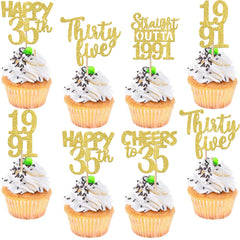 ZHUOWEISM straight outta 1991 cupcake topper in gold glitter for festive 35th birthday celebrations