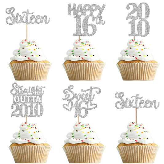 ZHUOWEISM straight outta 2010 cupcake topper glittery silver for desserts and decor.