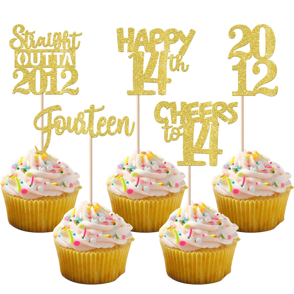 ZHUOWEISM straight outta 2012 cupcake toppers in gold glitter for festive desserts
