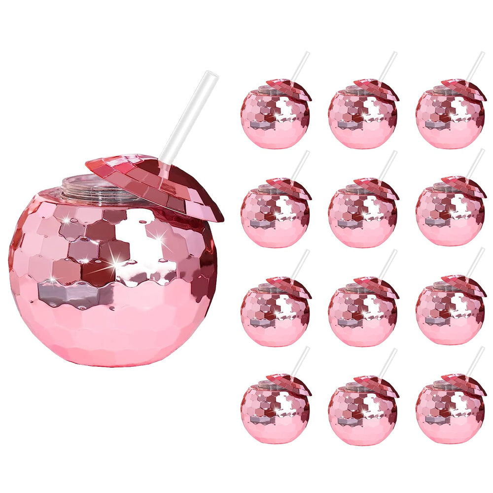 ZHURUININ disco ball cup in rose gold with lid and straw for spill-free parties