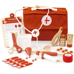 ZICOTO wooden doctor set in a red case invites imaginative play and easy cleanup.