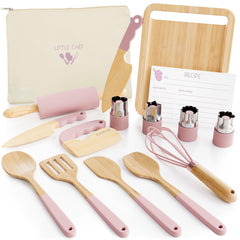 ZICOTO wooden cooking set for kids in hero image, promoting safe family cooking play.