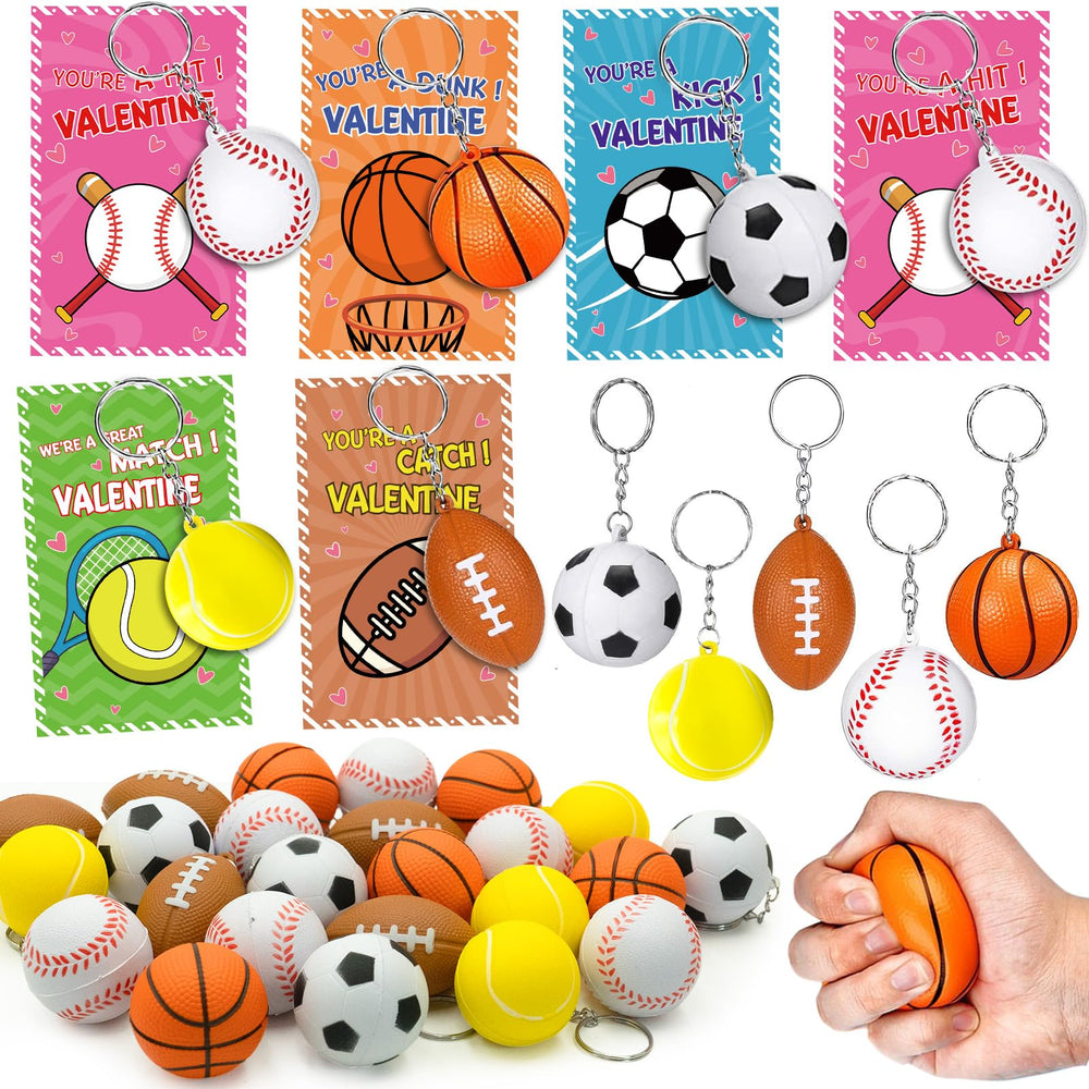 ZICZLI 30-pack valentines sports cards and keychains for kids, offering stress relief and playful gifting.