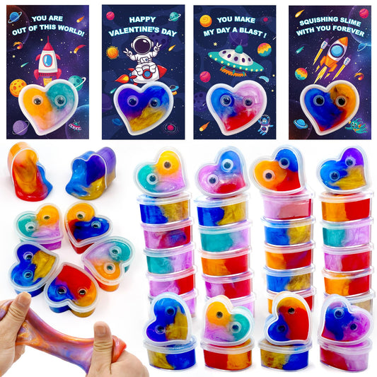 ZICZLI space valentines slime and cards, ideal for classroom exchanges and party favors.