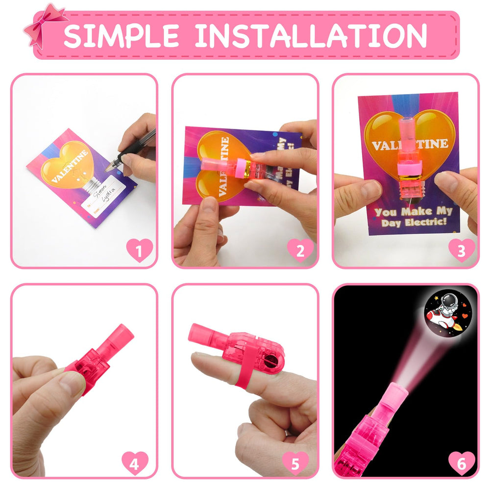 ZICZLI classroom exchange valentines with attached LED finger lights for easy gifting